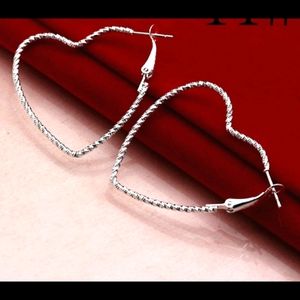 Gorgeous Large 925 sterling silver heart hoop earrings